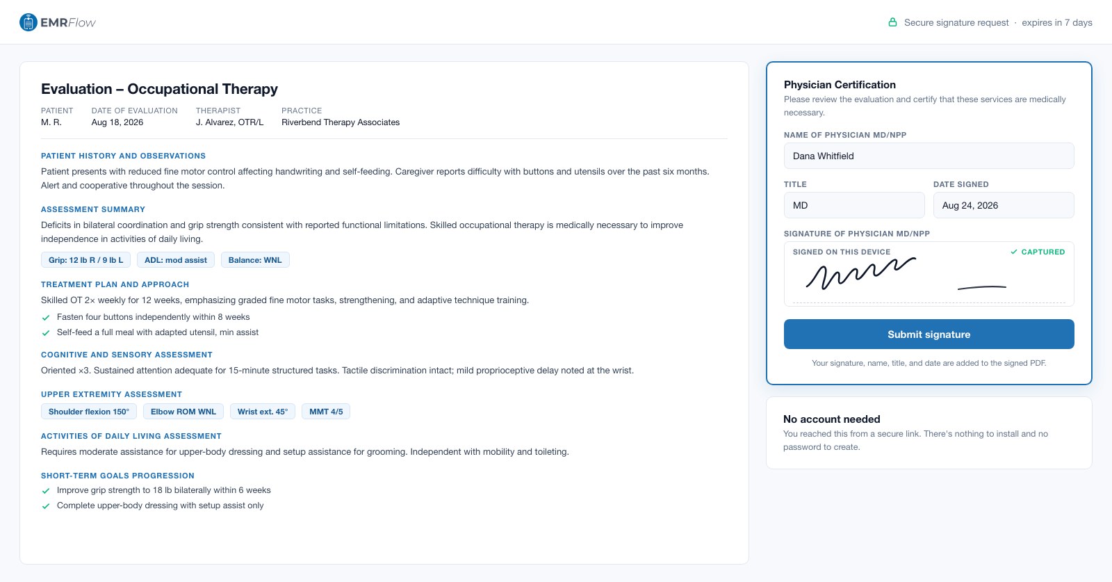 A physician reviewing an Annual Treatment Plan and signing it from a secure link